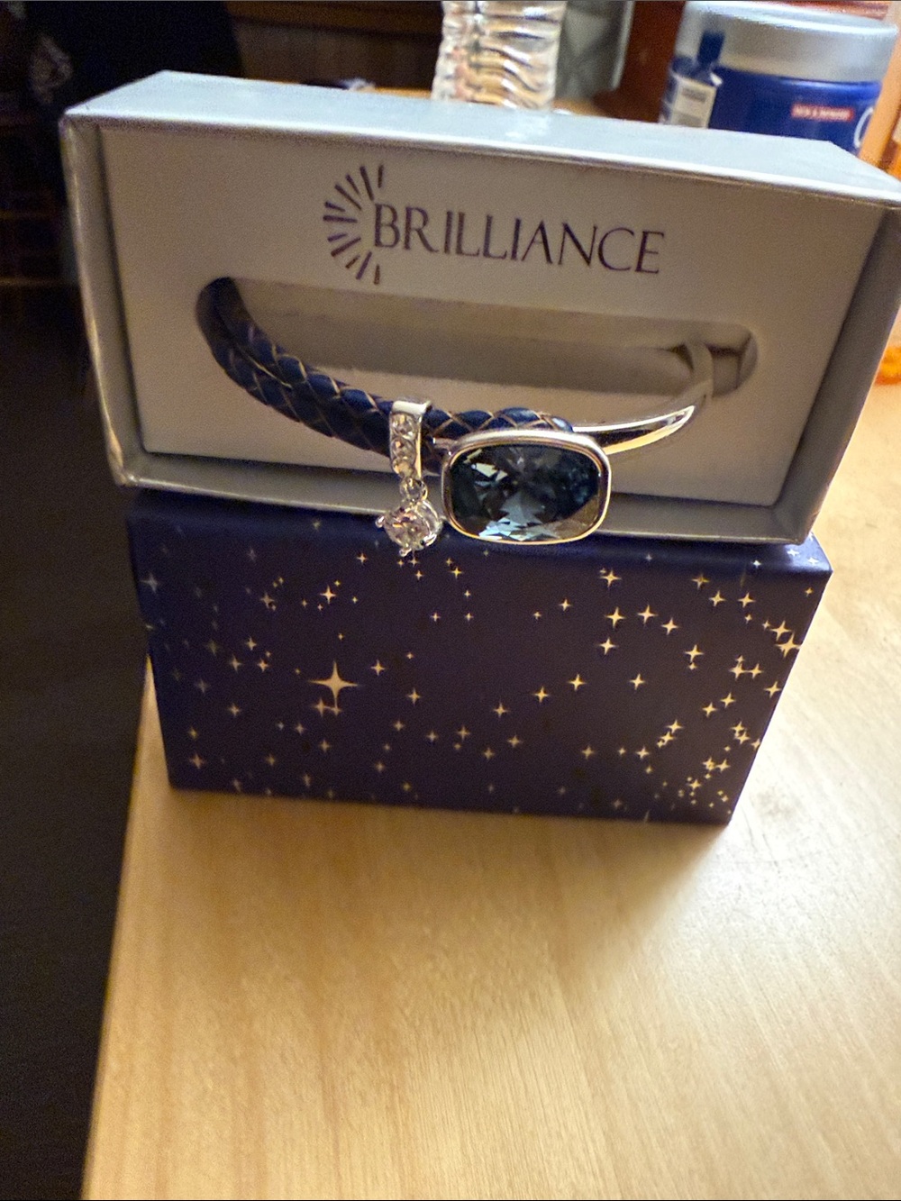 Swarovski Blue Braided Leather Bracelet with Silver-tone Crystal Accent